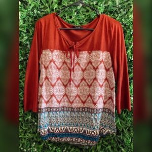 TIMING Bohemian Print Quarter Sleeve Tee